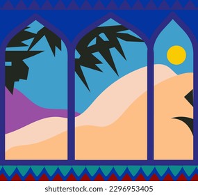 arch windows  and view in the landscape with hills