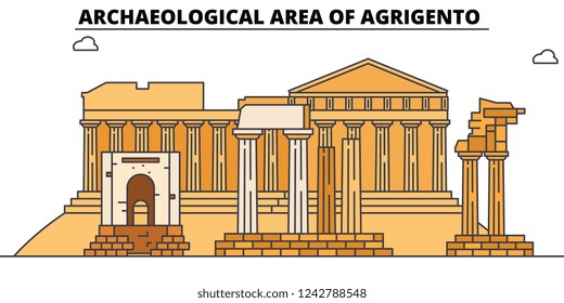 Archaeological Area Of Agrigento  line travel landmark, skyline, vector design. Archaeological Area Of Agrigento  linear illustration. 
