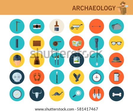 Archaeological concept flat icons.