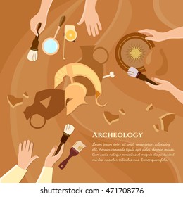 Archaeological excavation achaeologists unearth ancient history ancient artifacts vector illustration 