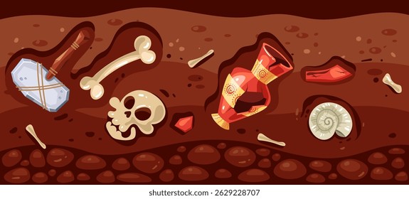 Conceito de artefato antigo fóssil de escavação arqueológica. Ilustração de design gráfico vetorial