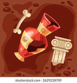 Archaeological excavation fossil ancient artifact concept. Vector graphic design illustration