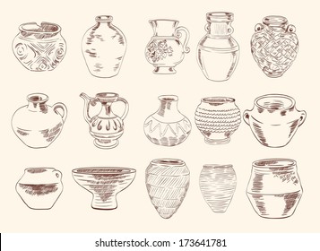 archaeological finds. vases and pitchers