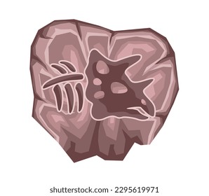 Archaeological fossil dig. Prehistoric stone and paleontological excavation. Ancient fossil with dinosaur bones and skull from Jurassic. Cartoon flat vector illustration isolated on white background