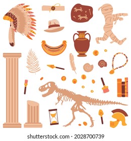 Archaeological items set  isolated on a white background. Antiquity. Vector illustration.