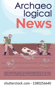 Archaeological news brochure template. Flyer, booklet, leaflet concept with flat illustrations. Vector page cartoon layout for magazine. Fossil research advertising invitation with text space
