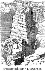 The archaeological remains at Troy, vintage line drawing or engraving illustration.