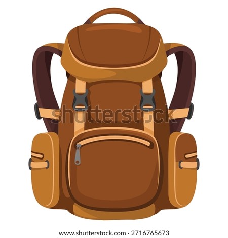 Archaeological research backpack inventory of scientists graphic elements website icons stickers kids tool carrying bag instrument equipment vector illustration
