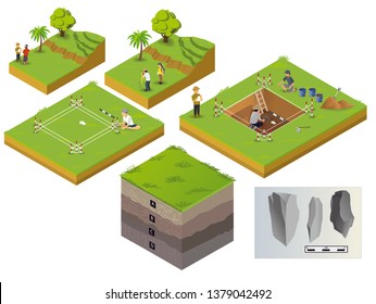 Archaeological site and excavation - vector