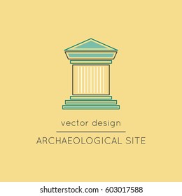 Archaeological site vector thin line icon. Colored isolated symbol. Logo template, element for travel agency products, tour brochure, excursion banner. Simple mono linear modern design.