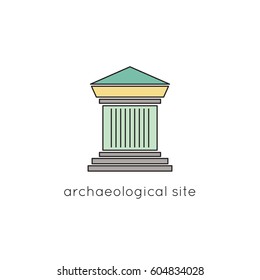 Archaeological site vector thin line icon. Colored isolated symbol. Logo template, element for travel agency products, tour brochure, excursion banner. Simple mono linear modern design.
