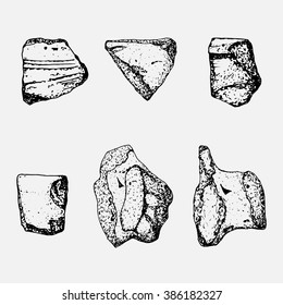 Archaeological sketch artifact pottery set