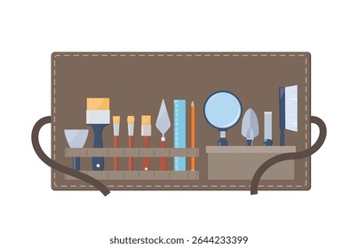 Archaeological tools, set. Brushes instruments for excavating historical treasures.