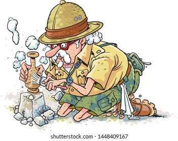 Archaeologist cleaning an ancient pottery