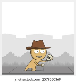Archaeologist at excavation site with skull