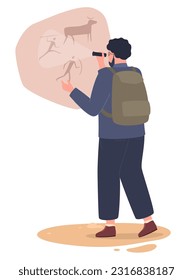 Archaeologists engage in research of ancient artefacts, excavation historically of valuable objects. Archaeological excavations. Vector illustration