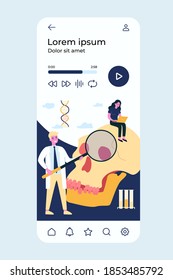 Archaeologists and scientists studying Neanderthal skull and dna. Vector illustration for anthropology, sociology, Paleolithic or prehistoric era, scientific research concepts