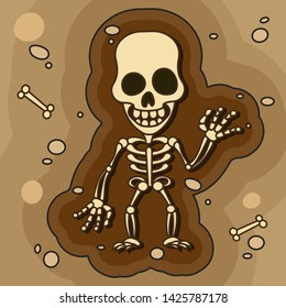 Archaeologists The Study Of Human Fossil Skeletons Bones Cartoon Vector Illustration