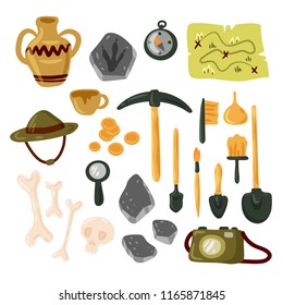 Archaeology icon set. Vector illustration isolated on white background.