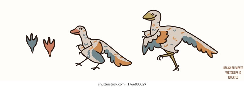 Archaeopteryx dinosaur gender neutral baby illustration clipart. Simple whimsical minimal earthy 2 tone color. Kids nursery room decor print or cartoon animal line art sticker.