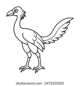 Archaeopteryx Line Art, Black and White Cartoon Dinosaur Illustration