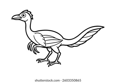 Archaeopteryx Line Art Black and White Cartoon Illustration