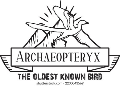 Archaeopteryx lithographica prehistoric Jurassic ancient bird feathered dinosaur the oldest known bird line art minimalism badge