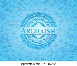 Archaism Light Blue Emblem. Mosaic Background