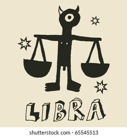 archaistic horoscope, hand drawn sign of the zodiac libra