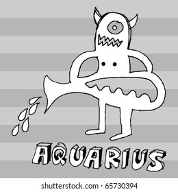 archaistic horoscope, hand drawn sign of the zodiac aquarius