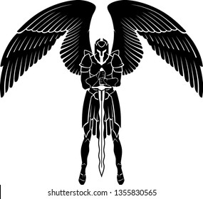 Archangel Guarding Silhouette, Isolated Illustration