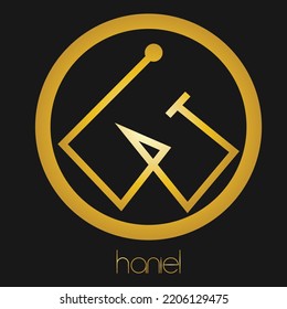 Archangel Haniel, gold sigil, angel rune. His name means the grace of God, joy and love, his name is in honor of Venus the goddess of love.