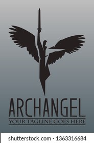 Archangel Logo is a vector logo that shows a majestic angel with outstretched wings and carrying a sword.