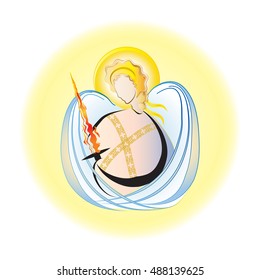 Archangel Michael, an angel or archangel with a flaming sword, in a radiant light halo