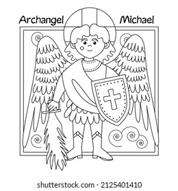 Arcángel Michael con una espada inflamante. Ilustración vectorial. Religión, cristianismo