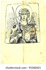 Archangel MICHAEL - hand-drawn (with good precision level of detail), a series of four archangels. The other three also in the portfolio.