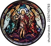 The archangels Michael, Gabriel and Raphael, stained glass effect