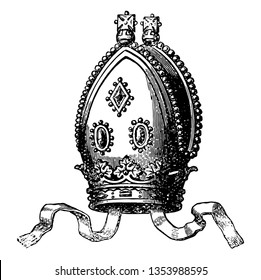 An Archbishops Mitre is an example of a modern archbishops vintage line drawing or engraving illustration.