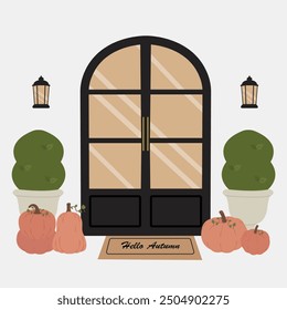 Arched Black Door Autumn Fall Decoration Ornament