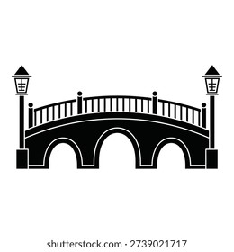 Arched Bridge Icon with Three Rounded Arches and Lantern Posts Silhouette Vector
