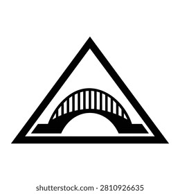 Arched bridge inside a geometric triangle border silhouette