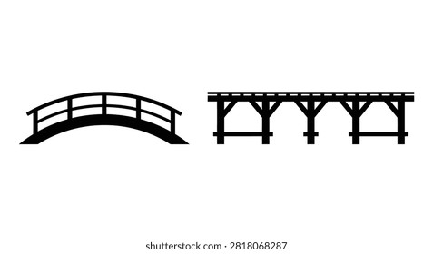Arched bridge and support structure graphic a black silhouette against a white background wooden design beams