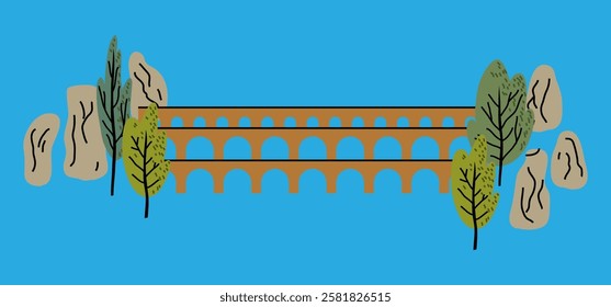 arched bridges and trees vector illustration