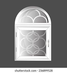 arched closed plastic window with windowsill - Illustration
