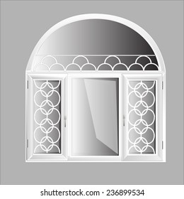 arched closed plastic window with windowsill - Illustration