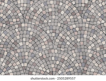 Arched cobblestone pavement background gray