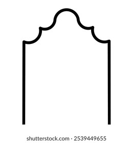 Arched Door or Window Architectural Frame, Estilo Oriente Médio e Sul Asiático Ícone de Porta e Janela Arquitetônica, Line Art