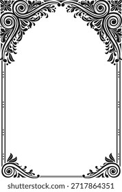 Arched frame cover in oriental Arabic style. Stained glass vignette or print. Silhouette