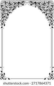 Arched frame cover in oriental Arabic style. Stained glass vignette or print. Silhouette
