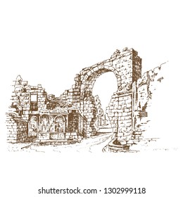 Arched gate Side. Turkey. Engraving